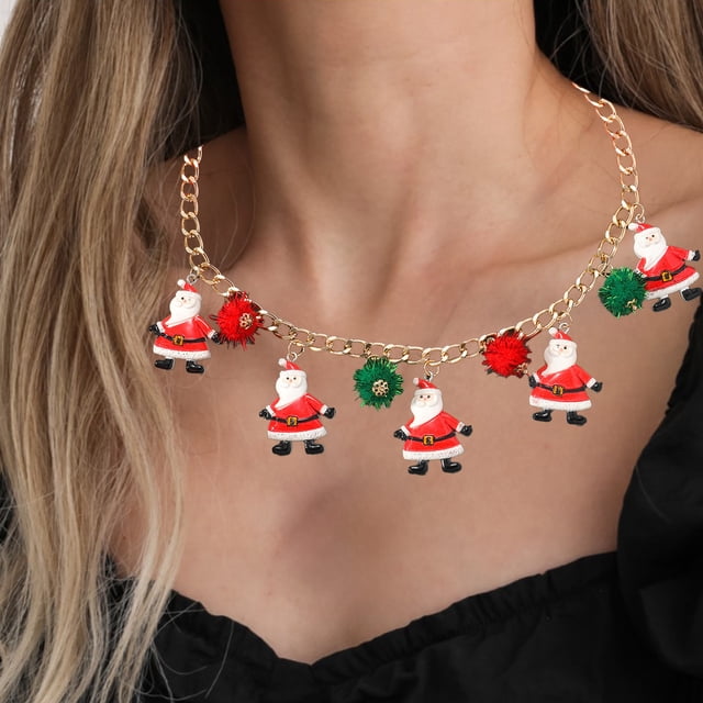 Adornos navideños, collar navideño, Papá Noel, árbol de Navidad, joyería navideña para mujer, regalo de Navidad de moda, collares navideños.