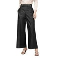 thumbnail image 2 of Hinvhai Women's Faux Leather Wide Leg Pants ,Classic PU High Waisted Skinny Bell Bottoms Leggings Trendy Solid Color Pants with Slant Pocket Black S(S), 2 of 8