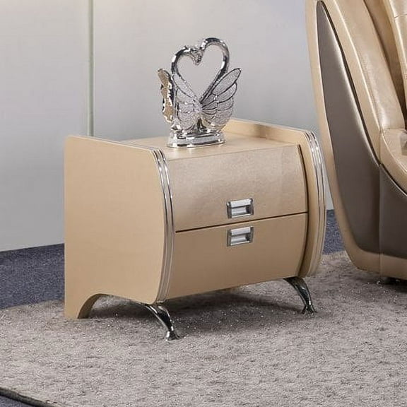 US Pride Furniture Victoria 2 Drawer Faux Leather Nightstand, Gold, B8047-NS