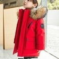 thumbnail image 2 of Girls' Hooded Long Puffer Coat Zip Up Thickened Mid Length Pocket Jacket Kids Casual Warm Overcoats, Red 15-16 Years, 2 of 7