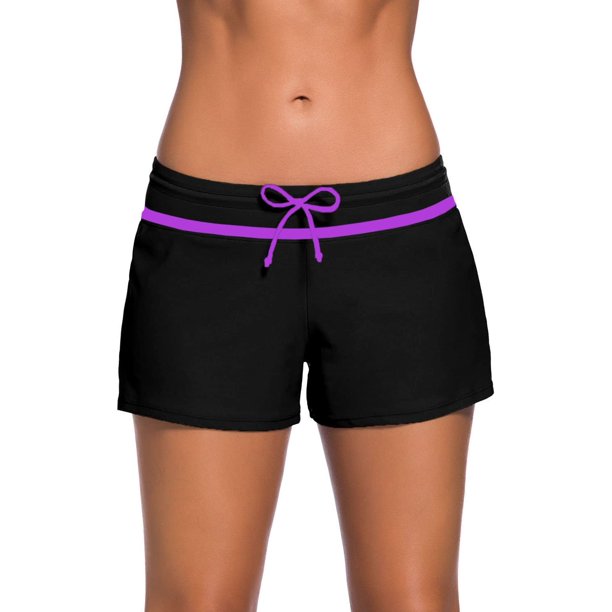 Xishao Mujer Traje de Baño Pantalones Cortos de Playa Tankini con Banda Elástica Negro y Púrpura 2XL Negro y Púrpura 2XL Xishao ropa