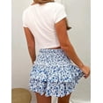 thumbnail image 6 of Women’s Summer High Waist Floral Layered Ruffle Hem Boho Mini Skirt Smocked A Line Pleated Beach Short Skirt, 6 of 7