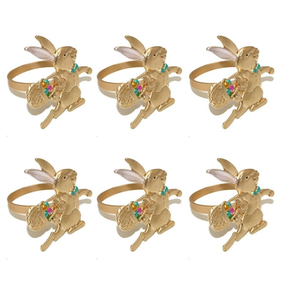 CSChome Easter Napkin Rings Easter Napkin Rings Bunny Shape Matte Golden Napkin Holder Dinning Table Decorations
