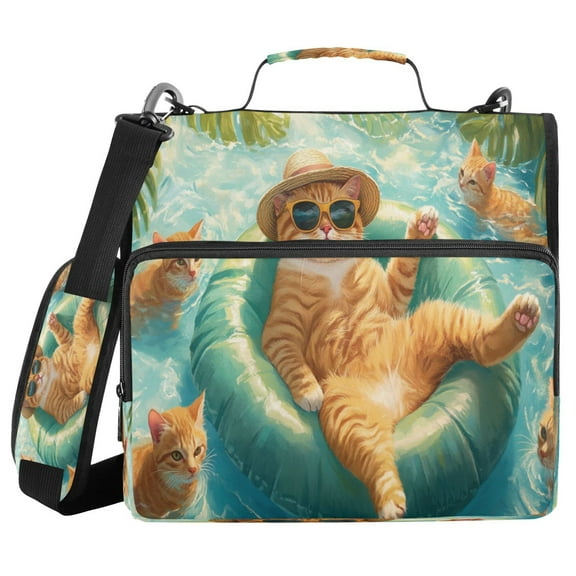 YAZAOO Zipper Binder trapper keeper Documents Organized Design Cats Relaxing in The Water Printed