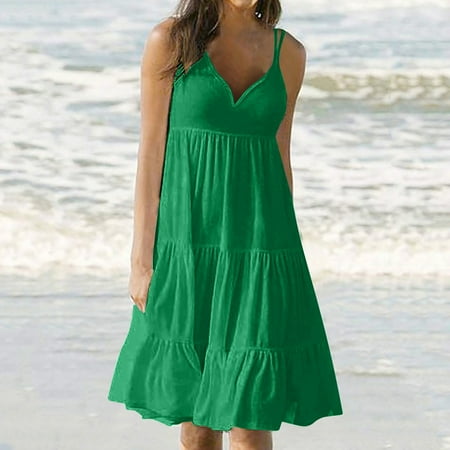 

cllios Womens Fashion Holiday Summer Solid Color V Neck Sleeveless Party Beach Slip Dress for Women 2022