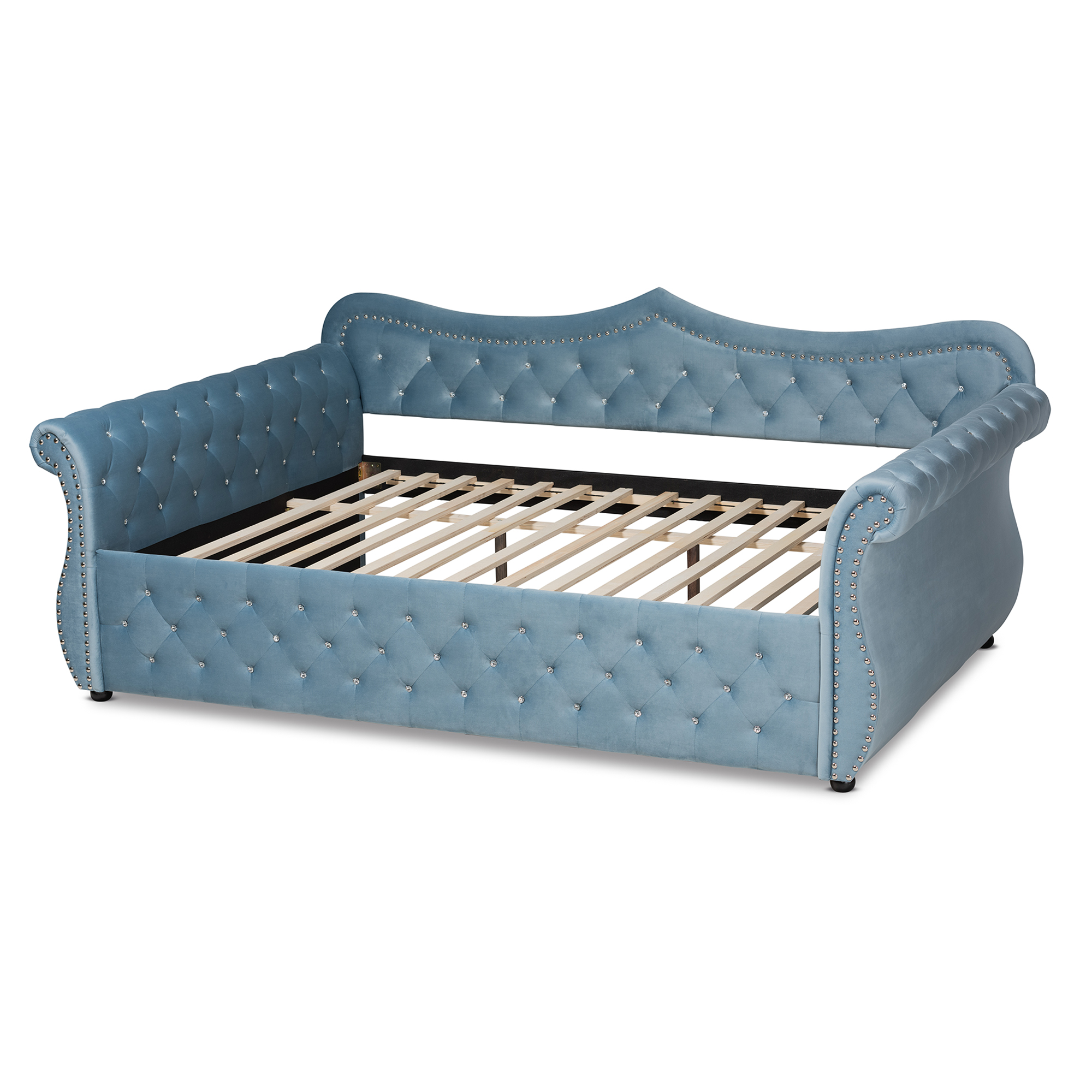 Baxton Studio Abbie Light Blue Velvet Upholstered and Crystal Tufted Queen Daybed - image 4 of 10