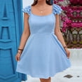 thumbnail image 2 of AURA Plus Size Backless A Line Mini Dress Sky Blue Knit Cotton Square Neck High Waist 1XL 3XL, 2 of 5