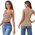 thumbnail image 3 of Camiseta Sin Mangas de Punto Acanalado Informal con Cuello Cuadrado de Verano para Mujer, Color Caqui, Talla XXL, 3 of 6