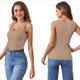 thumbnail image 3 of Camiseta Sin Mangas de Punto Acanalado Informal con Cuello Cuadrado de Verano para Mujer, Color Caqui, Talla XXL, 3 of 6