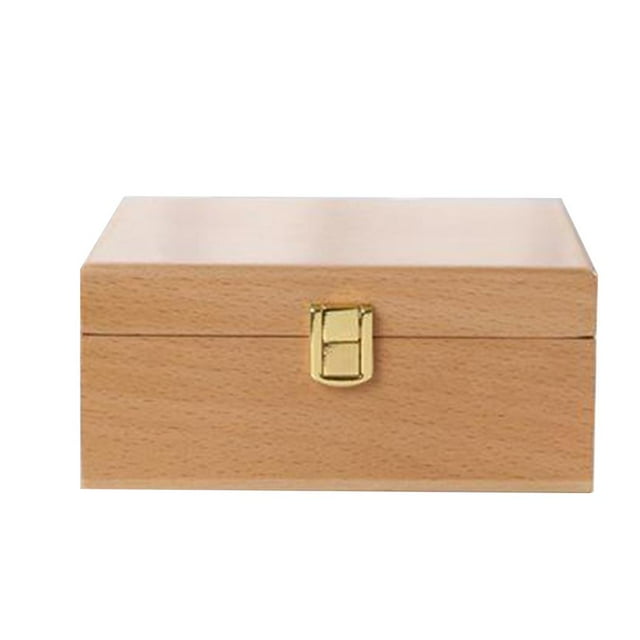 veasfak Large Rectangle Wooden Box Storage Plain Wood Jewelry Box Case With Lid Lock DIY