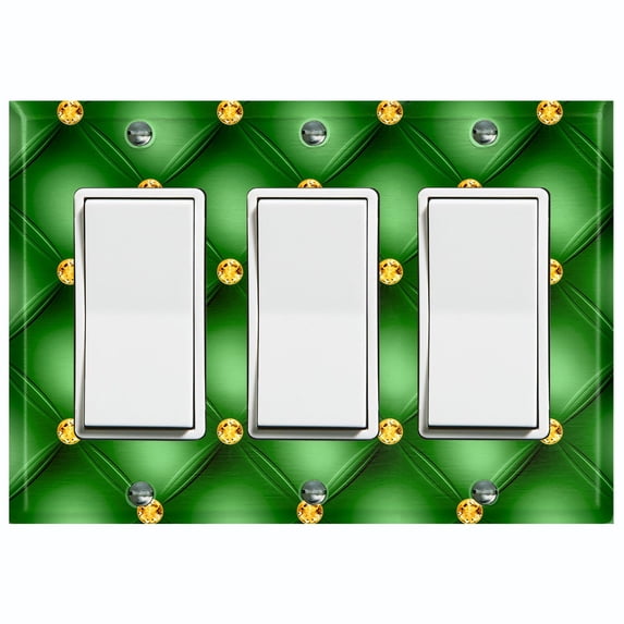 Metal Light Switch Plate Cover Yellow Diamond Tufted Green Wallpaper DIA006