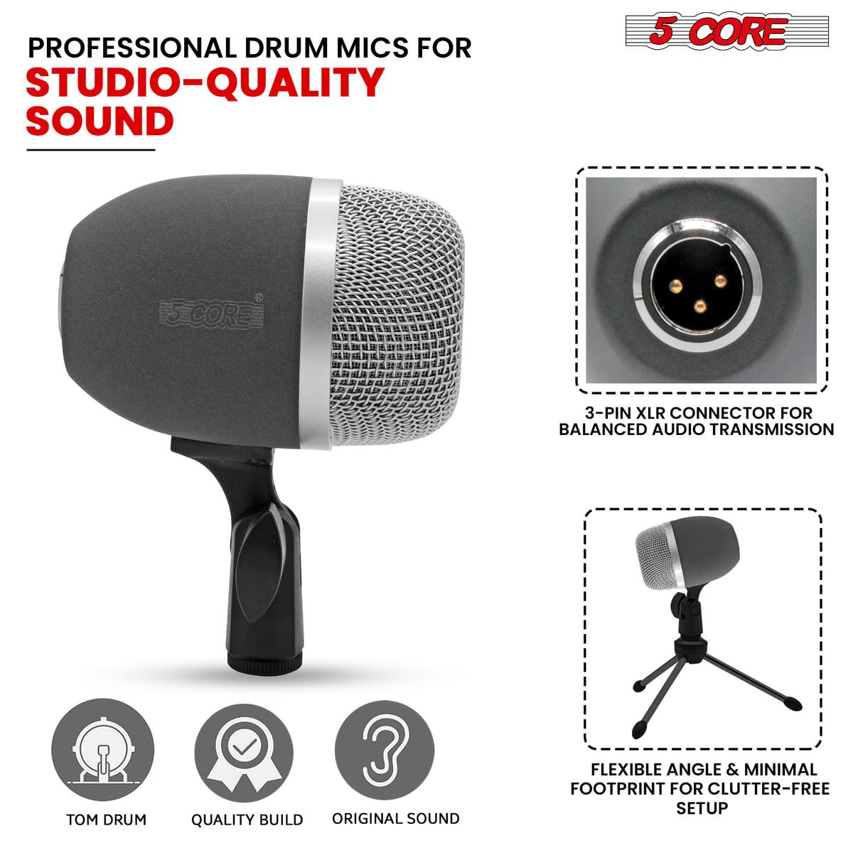 Tom Mic 1Piece Wired Cardioid Bass Drum Microphone Kit High SPL Instrument Microfono w XLR Connection- Tom XP