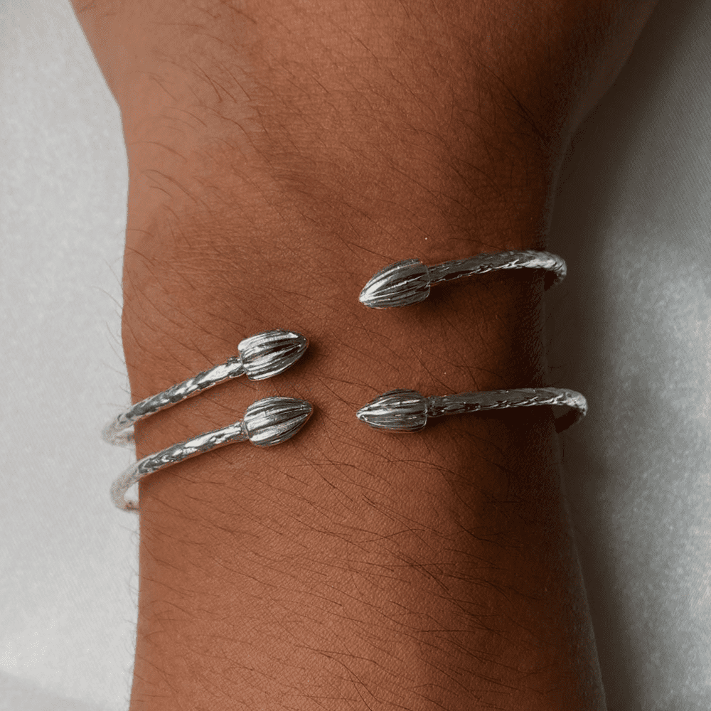Better Jewelry Cocoa Pods .925 Sterling Silver West Indian Bangles - PAIR (Made in USA)