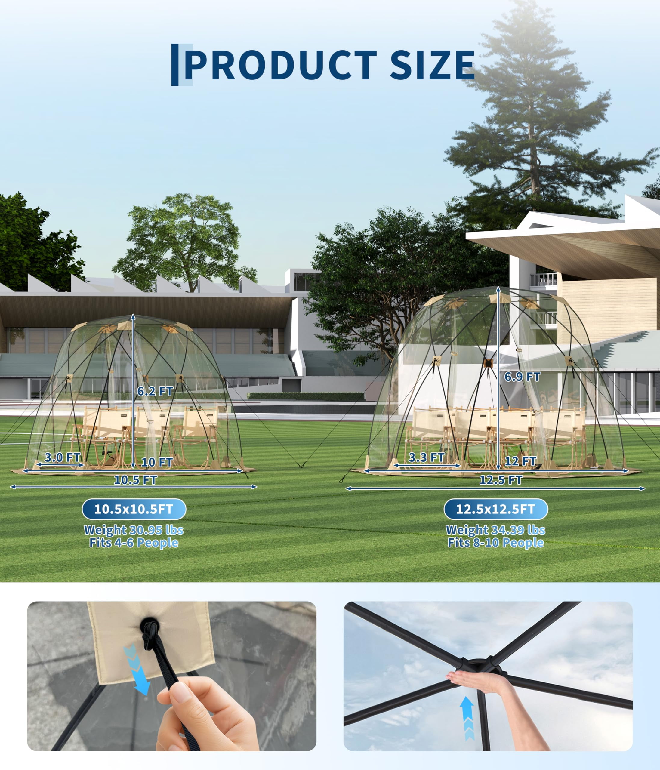 Mescukay 10x10 ft Pop Up Bubble Tent, 4-6 Person Camping Shelter, 540° Fully Transparent, Weather-Resistant Bubble Dome, Portable Design for Outdoor Activities, Sports Events, Fishing