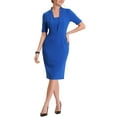 thumbnail image 2 of INSPIRE CHIC Robe Fourreau pour Femme Col en V Manches Courtes Tenue de Travail Robe Moulante Midi S Bleu Royal, 2 of 6