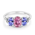 thumbnail image 2 of Gem Stone King 10K White Gold 3-Stone Ring Oval Pink Moissanite and Tanzanite Blue (1.82 Cttw, Size 5), 2 of 4