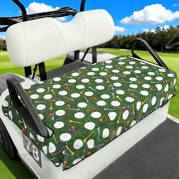 Golf Ball Tee Pattern Golf Cart Seat Covers, Universal Fit for EZGO, Club Car, Yamaha 52"x32", 2 Passenger Golf Cart Seat Protector, Durable Washable