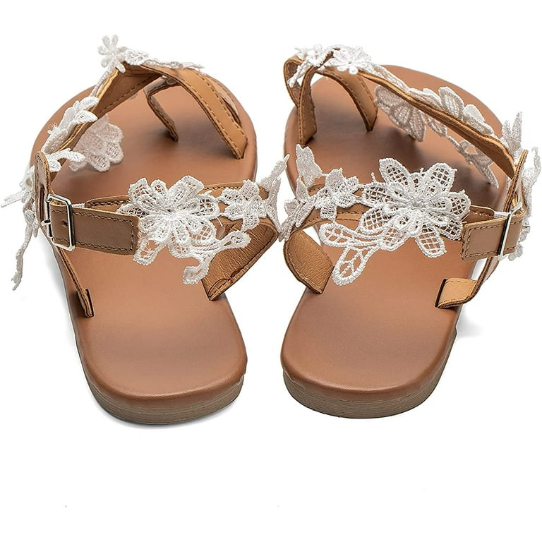Women's Sandals Flat Women's Sandals Flat Clip Toe Casual Lace Floral Beach  Flip Flop Comfy Shoes Summer Eleg5