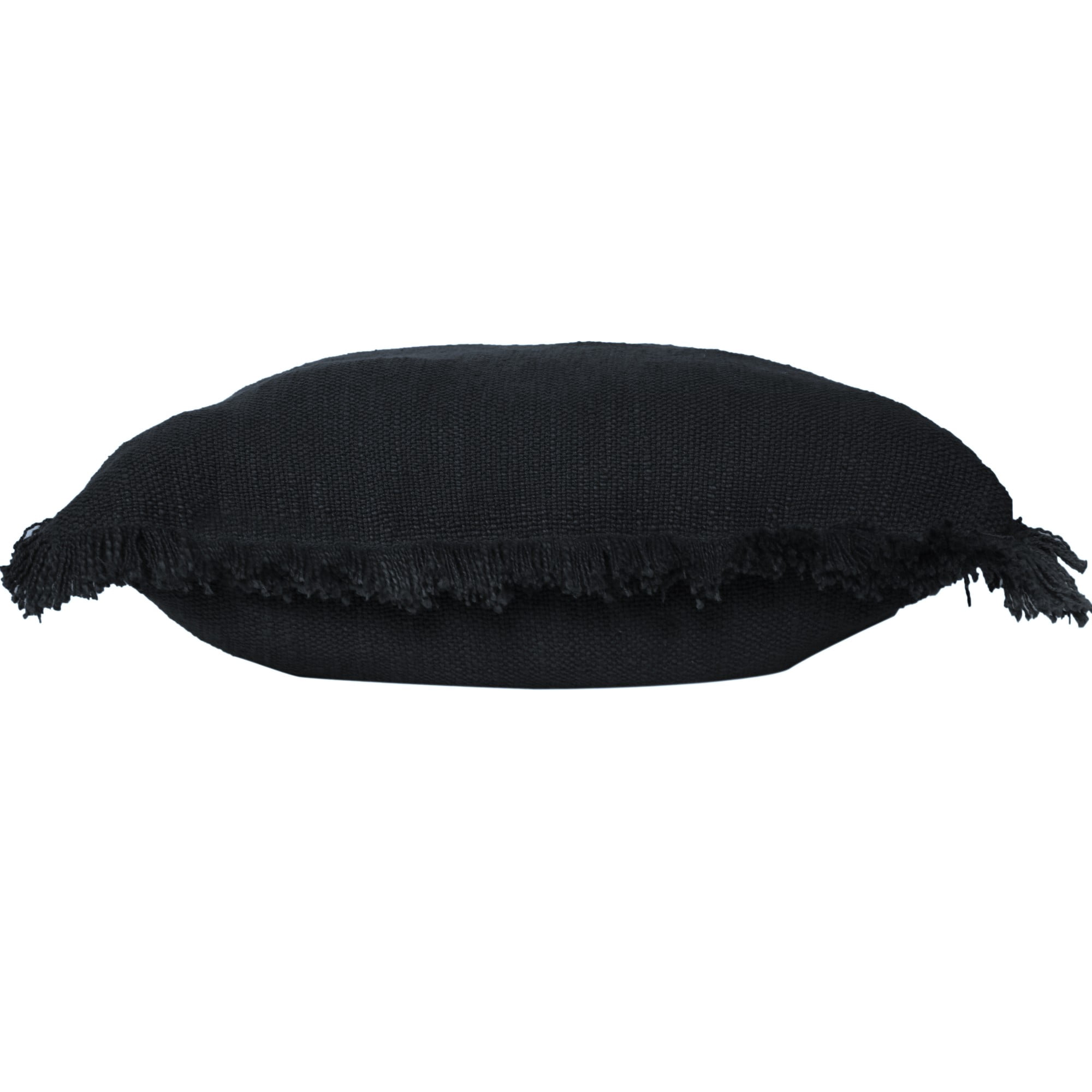 Laddha Home Designs Handwoven Solid Fringe Edge Cotton Throw Pillow - 20" - Black - Set of 2