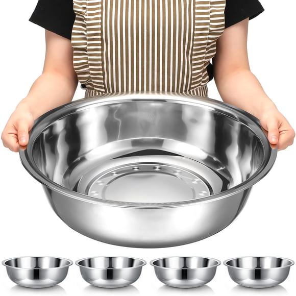 Nuogo 4 Pcs Stainless Steel Mixing Bowls Metal Mixing Bowls Extra Large Basin Salad Basin Deeper Edge Dishwasher Safe Mirror Finish for Home and Comm
