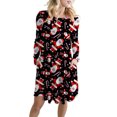 thumbnail image 1 of P-5TG Robe de Noël pour Femmes, Tunique d'Hiver, Robe Chemise, Imprimé Père Noël Bonhomme de Neige, Robe Évasée pour Fête de Noël, Cocktail, 1 of 2