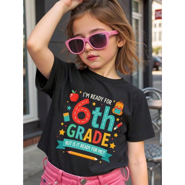 Boy's/Girls "Back To School Cotton Graphic Tees, Back To School Clothes Girls, Black With Colorful School-Themed Design, Summer Tops With educational Graphics, Gift For First Day of School