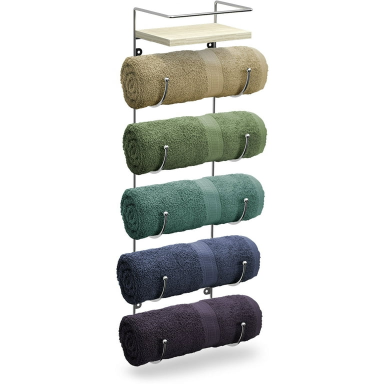 Sorbus Wall Mounted Towel Rack 5 Tier Metal with Wooden Shelf Easy Installation Walmart
