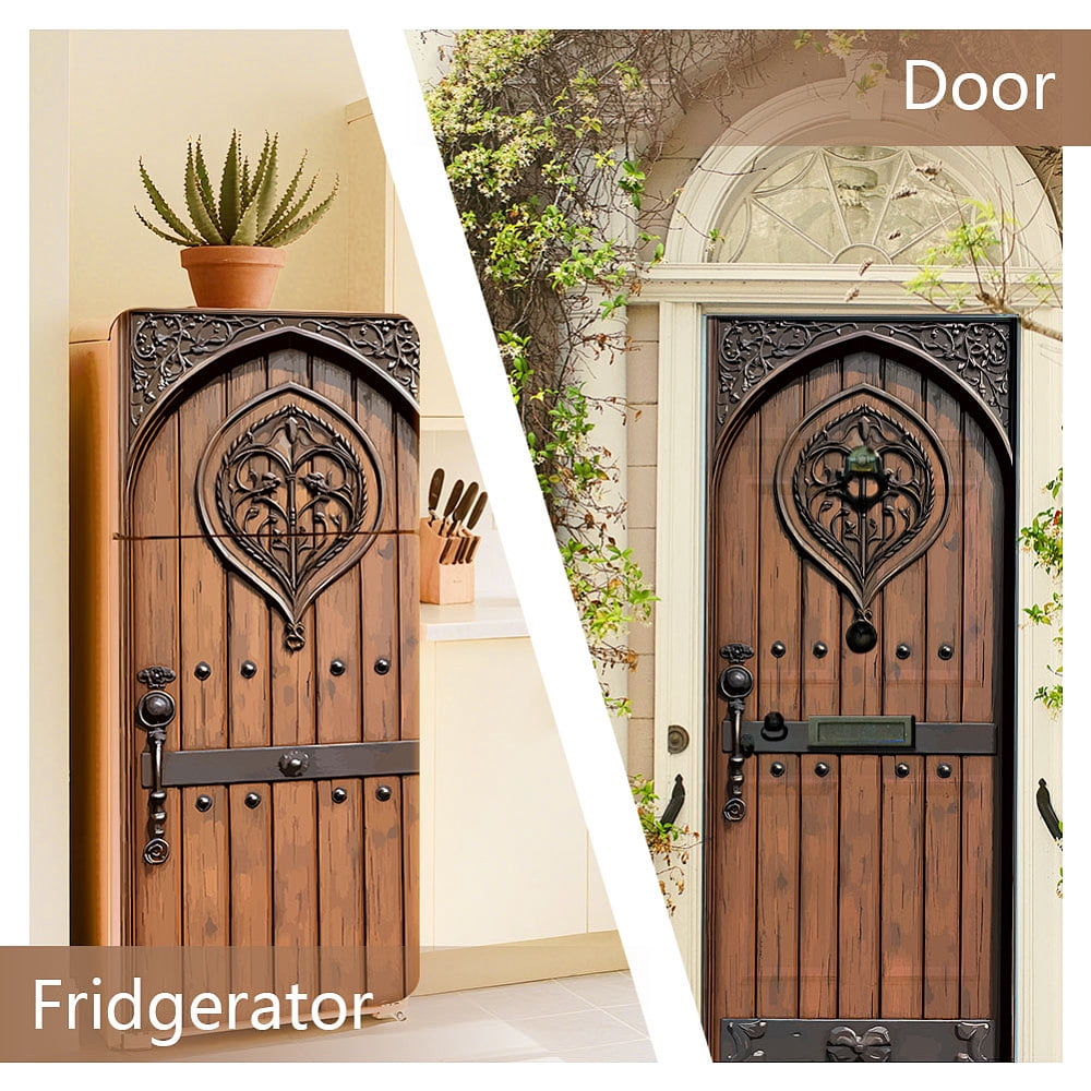 2 Pcs Vintage Wood Door Removable Refrigerator Wraps Self-Adhesive Fridge Door Mural Vinyl Fridges Panel Cover Sticker diy
