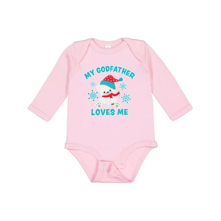 

Inktastic Polar Bear My Godfather Loves Me in Santa Hat Gift Baby Boy or Baby Girl Long Sleeve Bodysuit