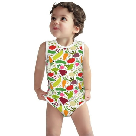 

Vsdgher Cartoon Vegetables Print Baby Unisex Baby Cotton Sleeveless Bodysuits Soft and velvety comfortable and breathable