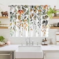 thumbnail image 2 of Orange Green Eucalyptus Leaves Kitchen Curtains 72 Inch Length, Fall Botanical Watercolor Grommet Top Bedroom Living Room Curtains, Light Filtering Cafe Curtain Drapes 2 Panels Set 104''x72'', 2 of 9