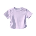 thumbnail image 3 of Swuxness Girls Solid Color Short Sleeve T-Shirts Tops Pleated Side Breathable Crew Neck Tee Purple, 3 of 5