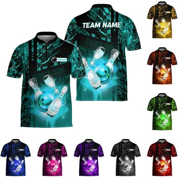 Personalized Bowling Jersey 3D, Bowling Shirts for Team, Bowling Shirt Unisex for Men Women, Bowling Shirts for Men (Cyan, S)