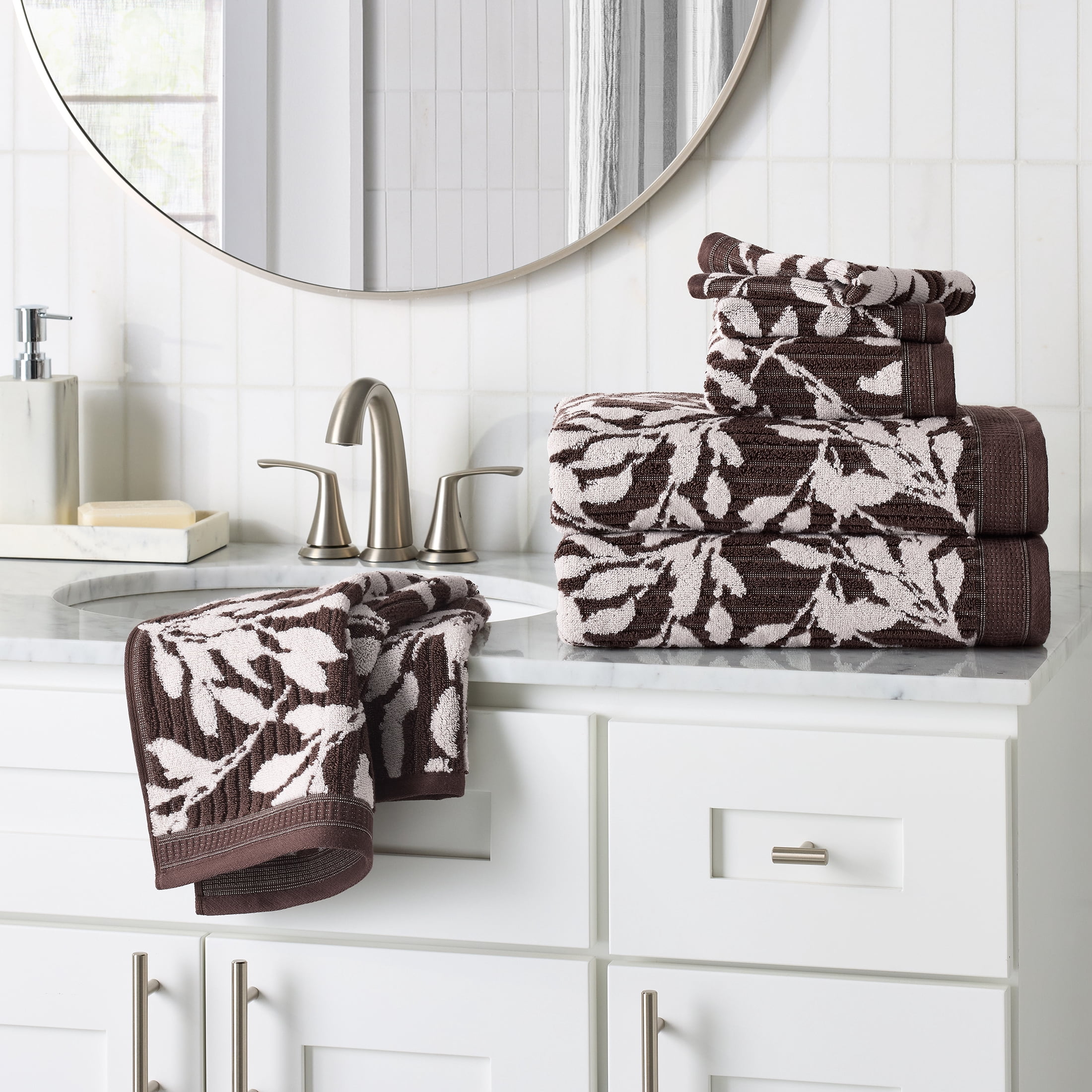 Better Homes & Gardens Signature Soft Floral 6 Piece Towel Set,Brown Basket/Vanilla Dream