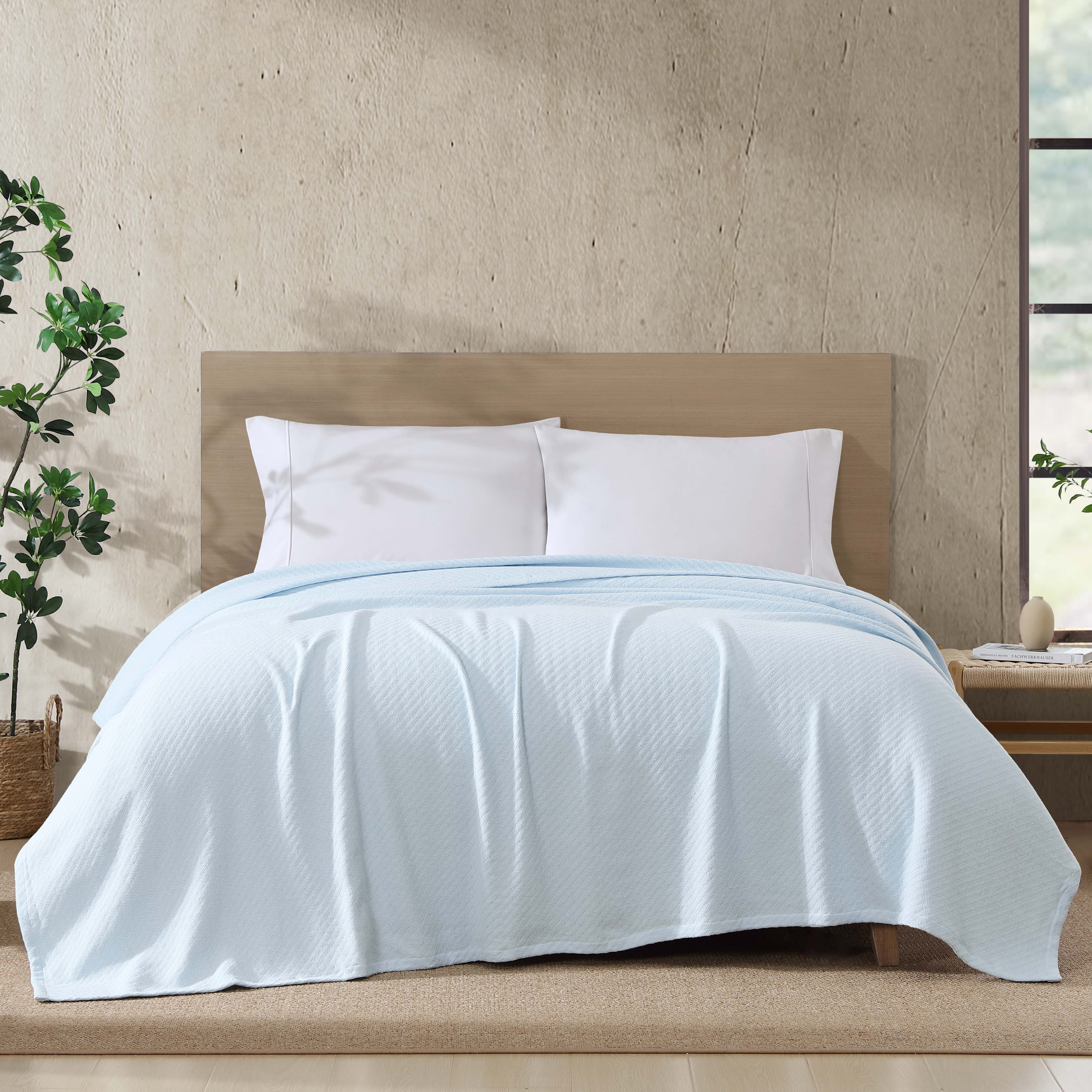 Beatrice Home Fashions, GOTS Organic Cotton Blanket, Full/Queen, Ice Blue