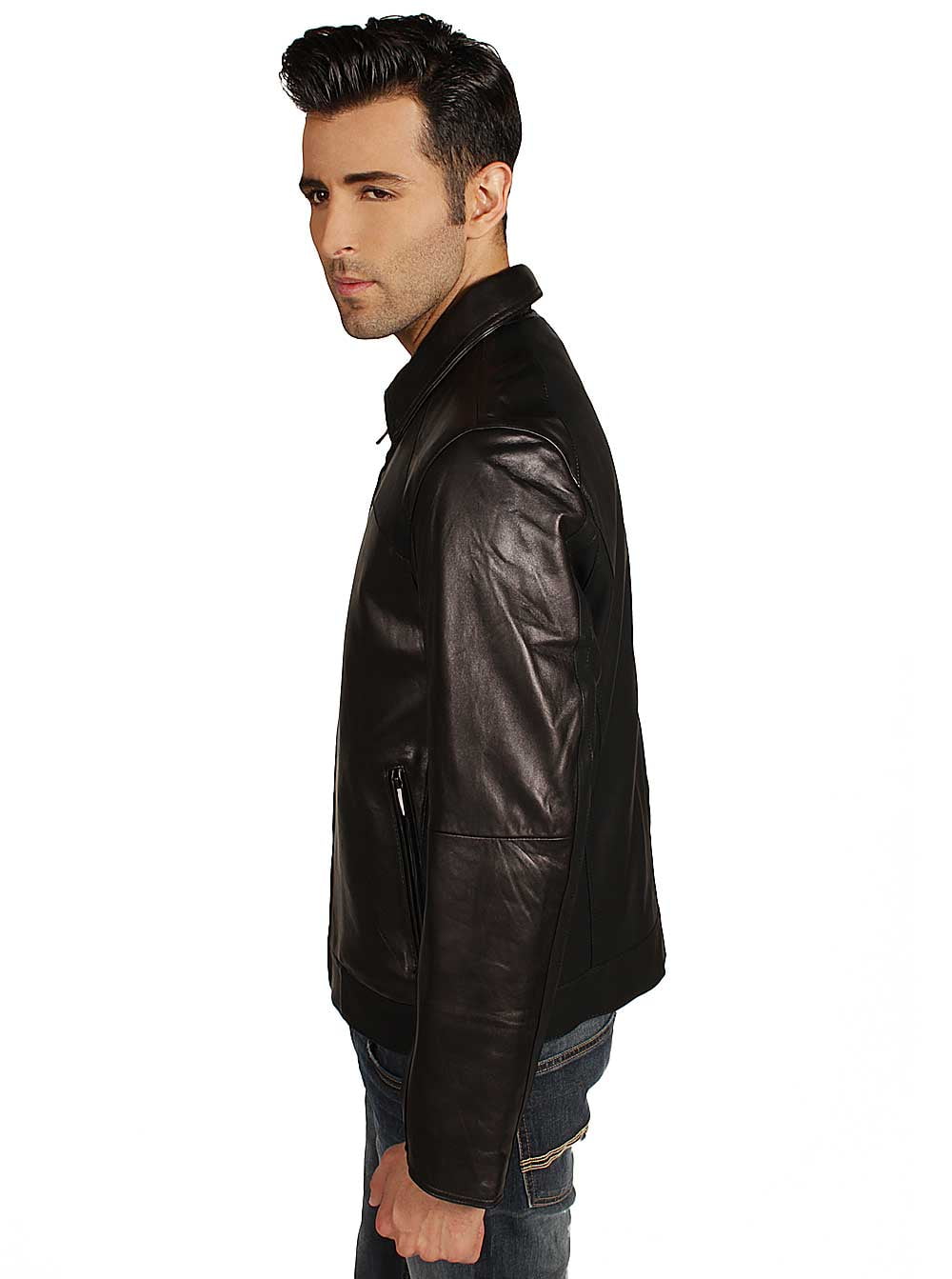 Emanuel by Emanuel Ungaro Mens Rugged Lamb-Leather Moto Jacket Emanuel by Emanuel Ungaro Mens Rugged Lamb-Leather Moto Jacket