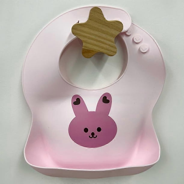 Toddler Bib Waterproof Silicone Soft Baby Eating Bib with Food Catcher Pocket For Infant Bunny