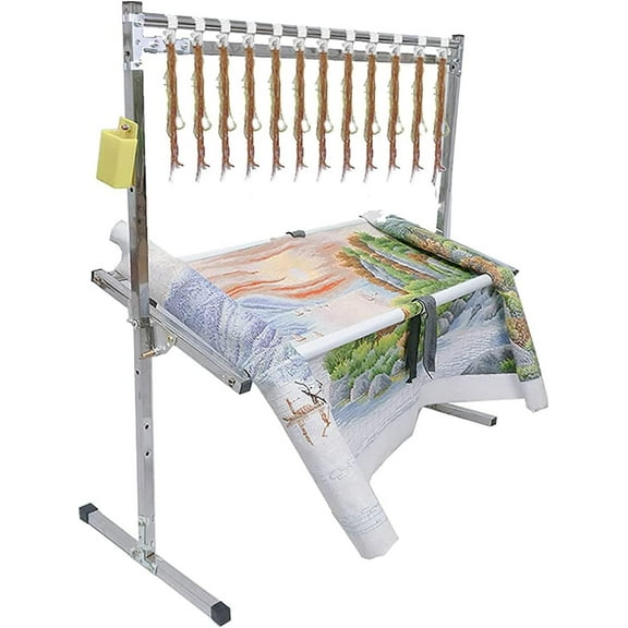 Embroidery Stand, Adjustable Cross Stitch Floor Frames With 12 Hanging Wire Buckles, Stainless Steel Needlework Floor Frame for Art Craft Sewing,85cm