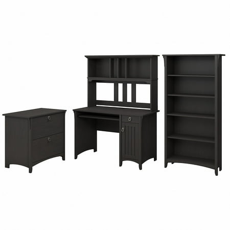 UPC: 0042976076863 | Bush Furniture Mission Desk w/Hutch Lateral File Cabinet and 5 Shelf Bookcase Black SAL002VB