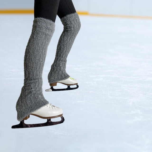 Calentadores de piernas de patinaje figurado tejido de cable calcetines de patinaje largo para practicar invierno Gris