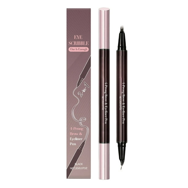 Lápiz de cejas microblading resistente al agua 2 en 1, punta de pincel con 4 puntas de horquilla para cejas con aspecto de pelo natural, maquillaje de cejas, lápiz de cejas de 2 ml.