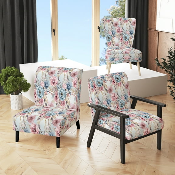 Designart "Dream Weaver In Hues I" Pink Floral Upholstered Accent Chair - Cottage Arm Chair For Bedroom