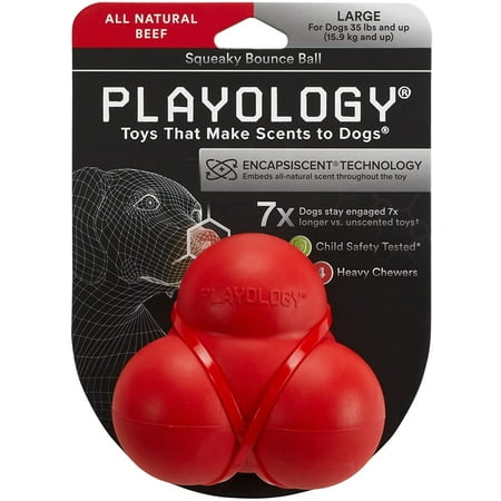 UPC: 0810045332956 | Playology Beef Scent Squeaky Bounce Ball Dog Toy  Large