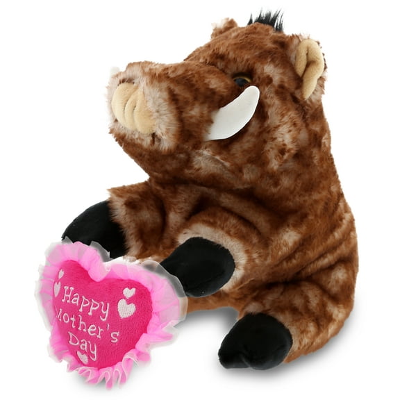 DolliBu Happy Mother's Day Super Soft Plush Wild Boar Plush Figure - Cute Stuffed Animal with Pink Heart Message for Best Mommy, Grandma, Wife, Daughter - Cute Wild Life Plush Toy Gift - 8" Inches