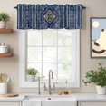 thumbnail image 2 of Bohemian Abstract Blue Floral Valance Curtain Boho Tribal Ethnic Geometric Flower Stripe Window Valances Rod Pocket Short Curtains Window Treatments for Kitchen Bedroom Bathroom Laundry 54" x 18", 2 of 9