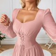 thumbnail image 6 of HJYCHN Elegant Minimalist Women Solid Chiffon Long Sleeve Dress with Waist for Modern Style and Comfortable Daywear Occasions Pink XL, 6 of 8