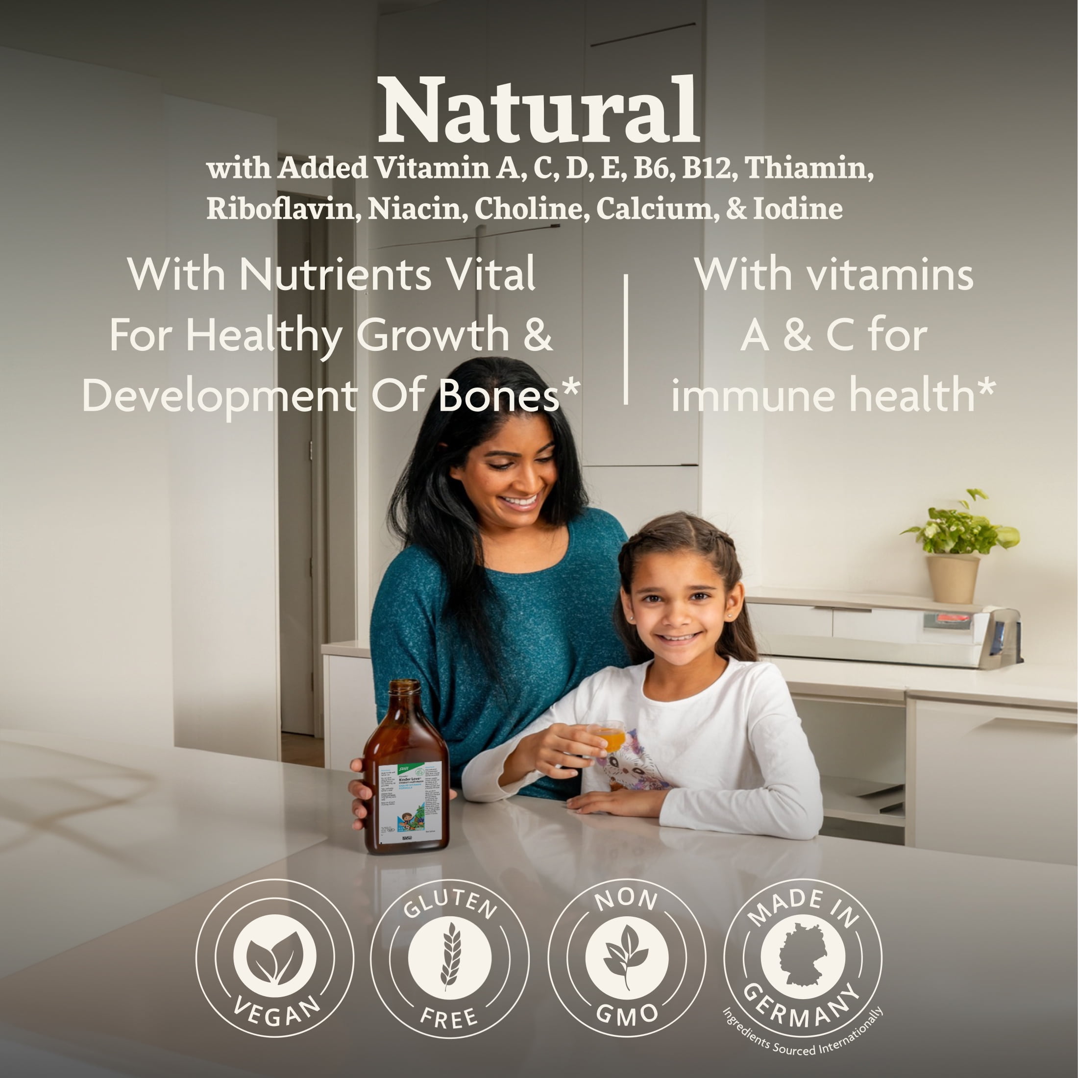 Floradix Kinder Love Children's Multivitamin - Herbal Supplement - Liquid Multivitamin for Kids - Vitamins A, C, D & E, Calcium & More - Vegetarian, Non-GMO, Gluten-Free - 8.5 fl oz
