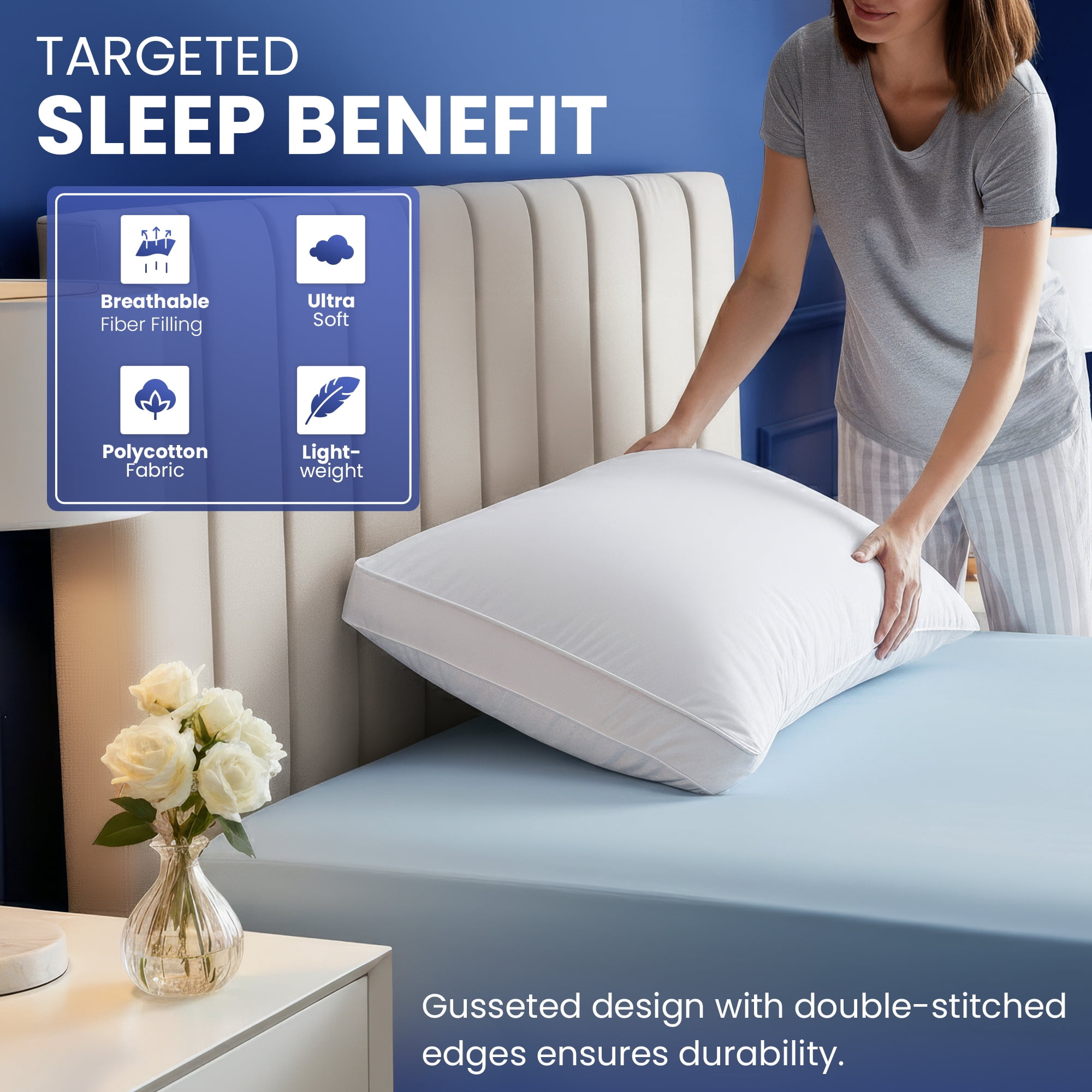 Utopia Bedding Queen Bed Pillow, 26"L x 18" W, Set of 2, Soft and High-Quality, Gusseted Pillow for All Sleep Positions (White)