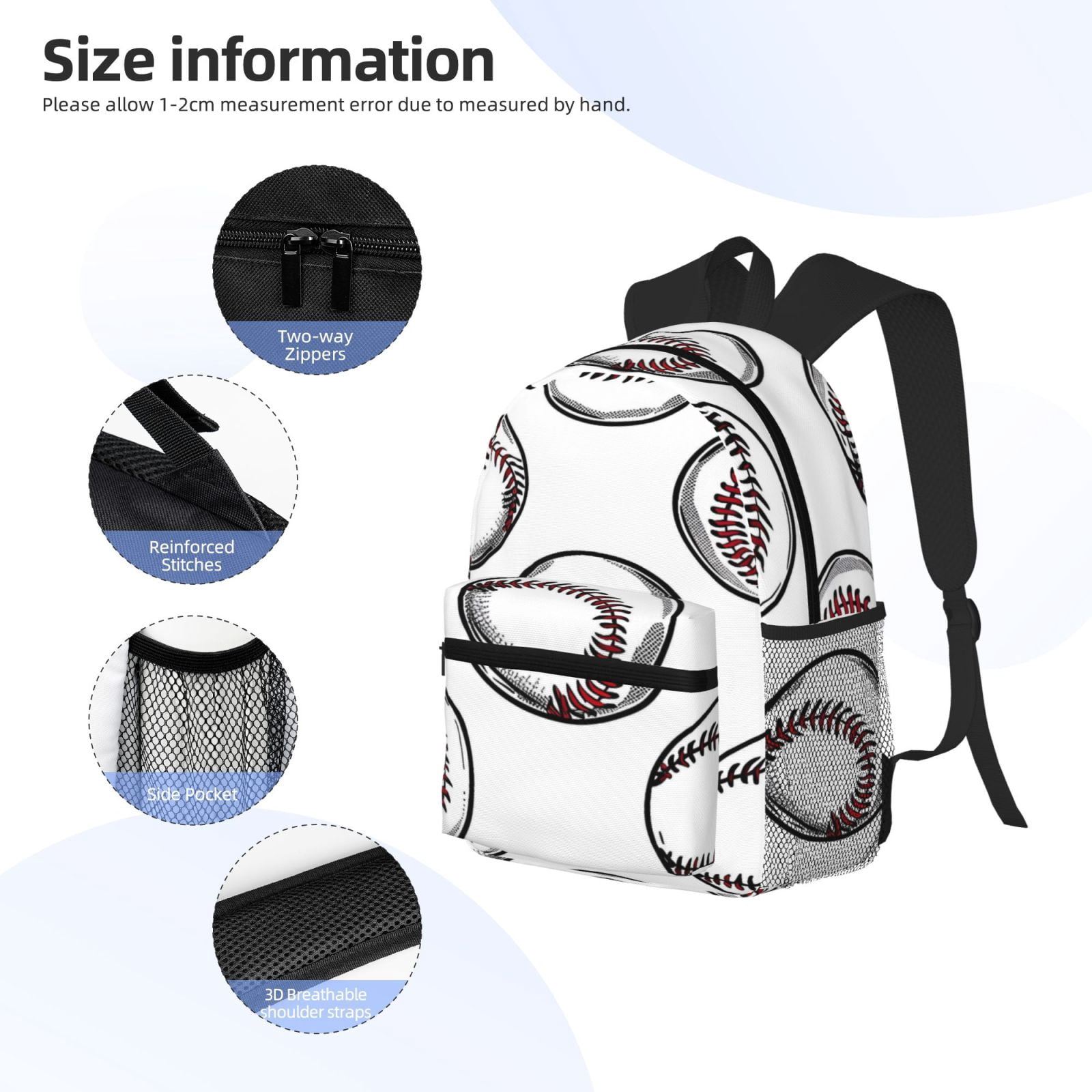 Casual Backpack Water Resistant Lightweight Daypack For Work Travel Hiking Camping Laptop Compartment & Side Mesh Pockets Baseball Theme Sporty Dynamic