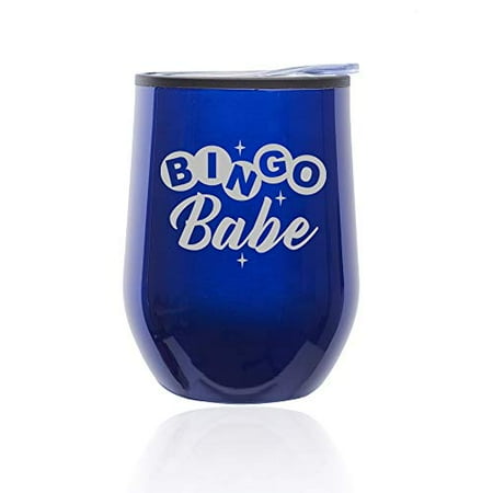 

Stemless Wine Tumbler Coffee Travel Mug Glass With Lid Bingo Babe (Blue)